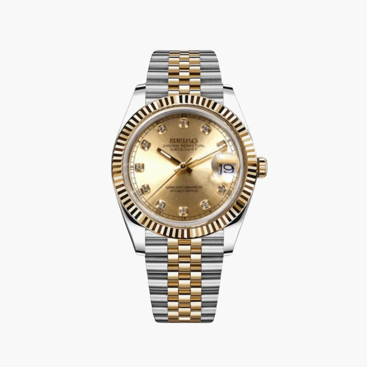 Seiko Mod Datejust Diamond | Gold - TWTwatches