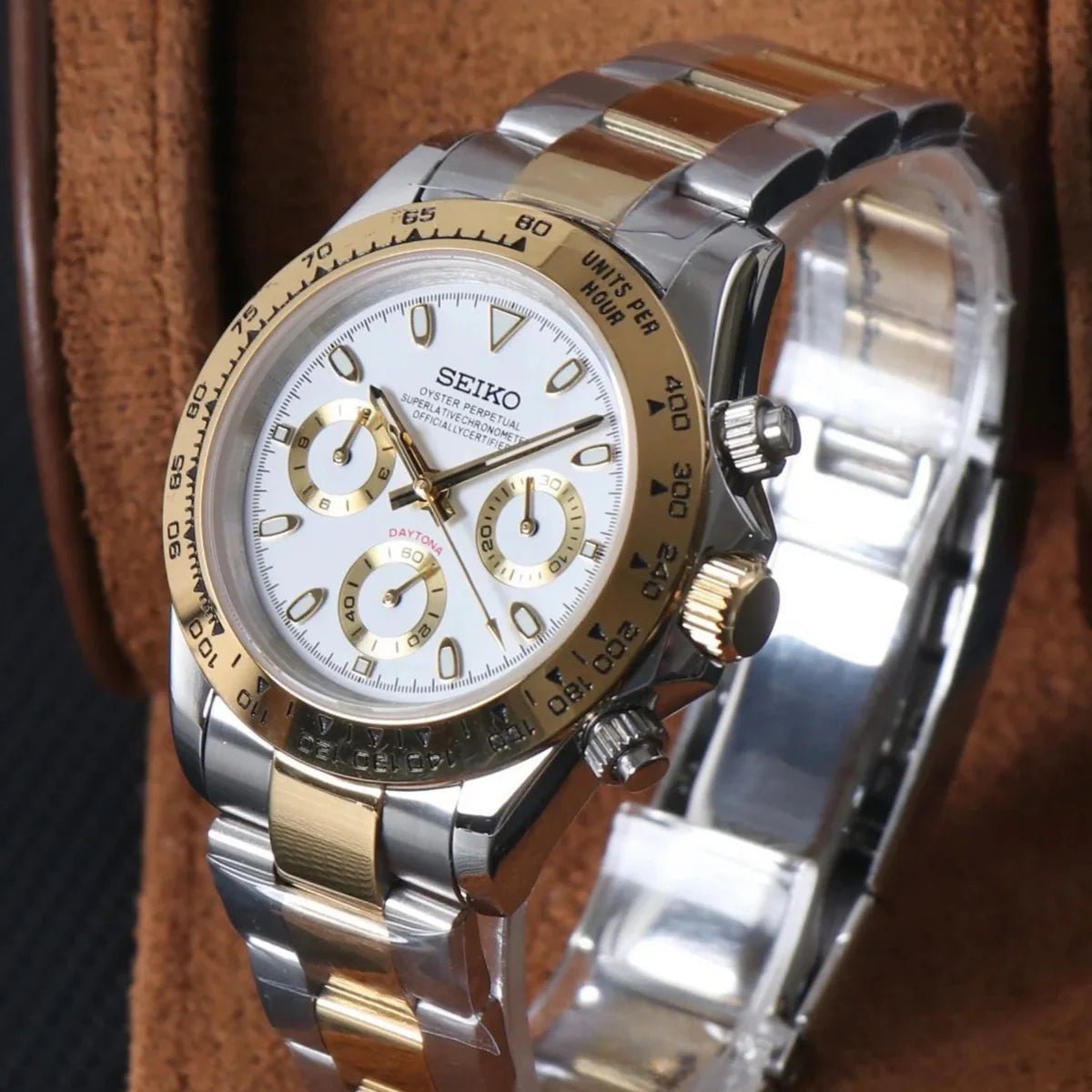 Seiko Mod Daytona Silver | Gold - TWTwatches