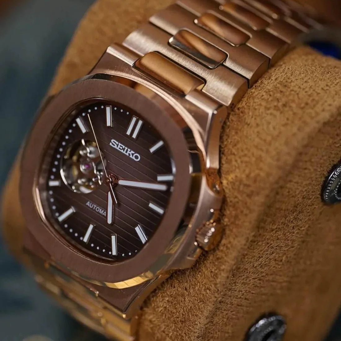 Seiko Mod Nautilus Open Heart | Rose Gold - TWTwatches