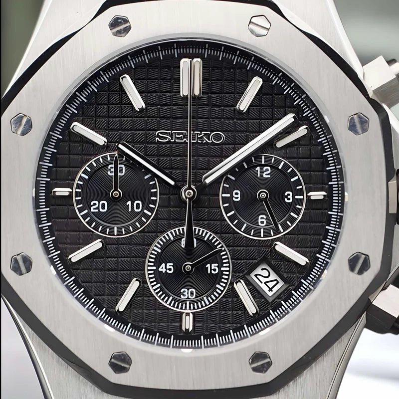 Seiko Mod Royal Oak Chrono | Black - TWTwatches