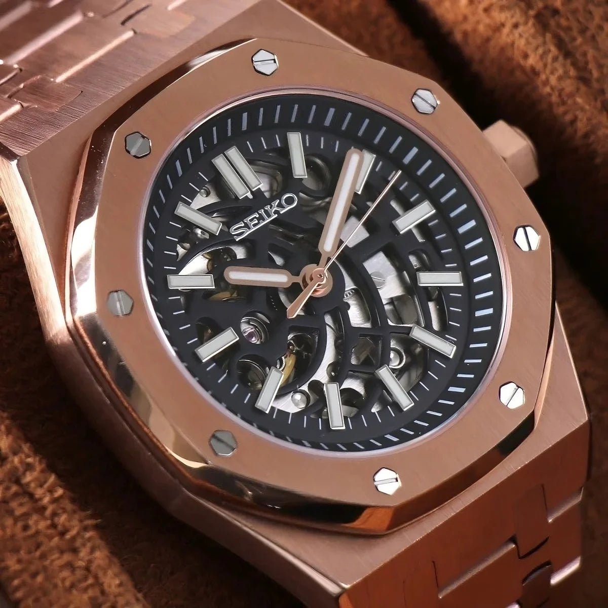Seiko Mod Royal Oak Skeleton | Rose - TWTwatches