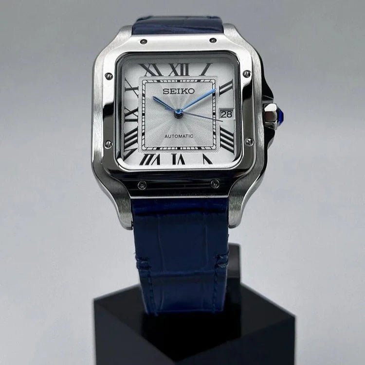 Seiko Mod Santos Leather | Blue - TWTwatches