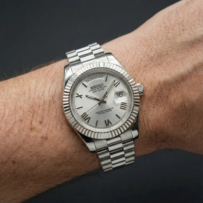 Seiko Mod Day Date Roman | White - TWTwatches