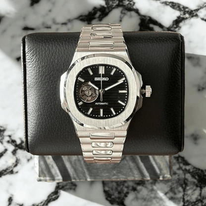 Seiko Mod Nautilus Open Heart | Black - TWTwatches