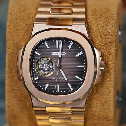 Seiko Mod Nautilus Open Heart | Rose Gold - TWTwatches