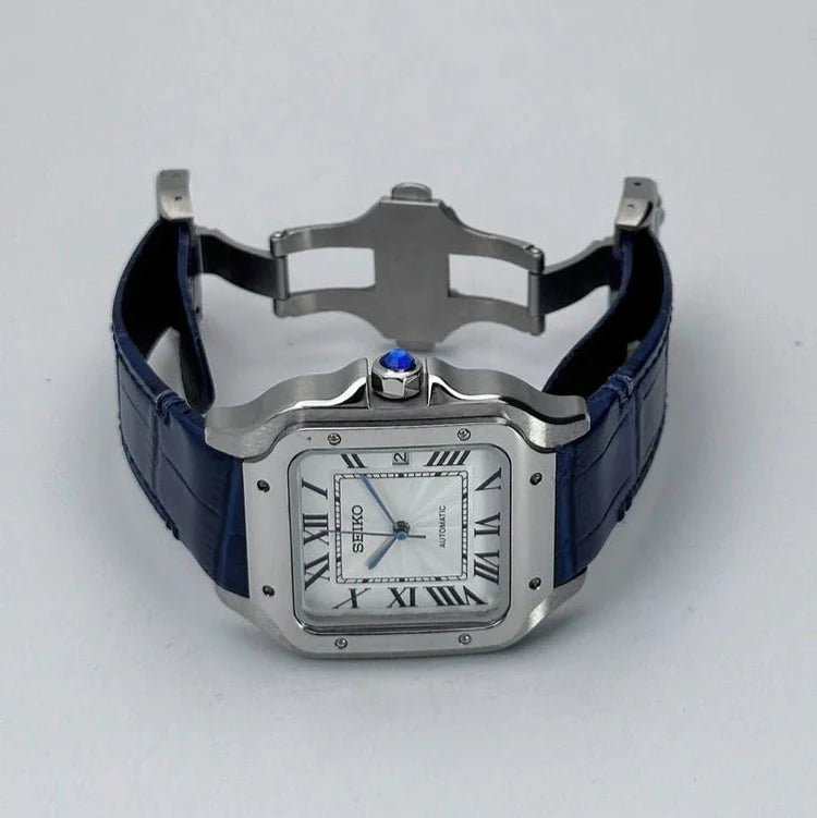 Seiko Mod Santos Leather | Blue - TWTwatches
