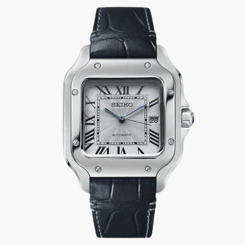 Seiko Mod Santos Leather | Blue - TWTwatches